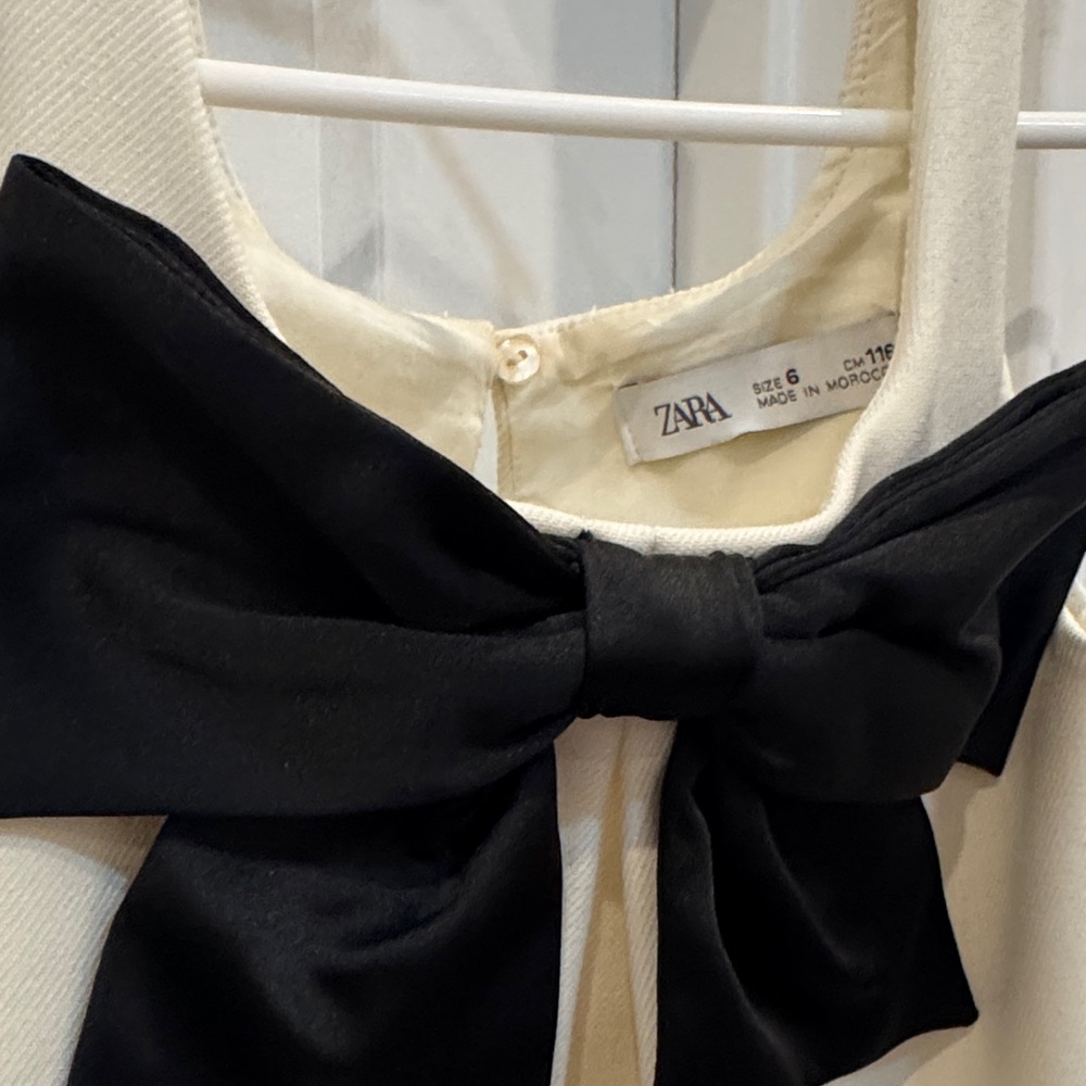 Zara Cream Dress with Black Bow for Kids - Picture 3 of 4